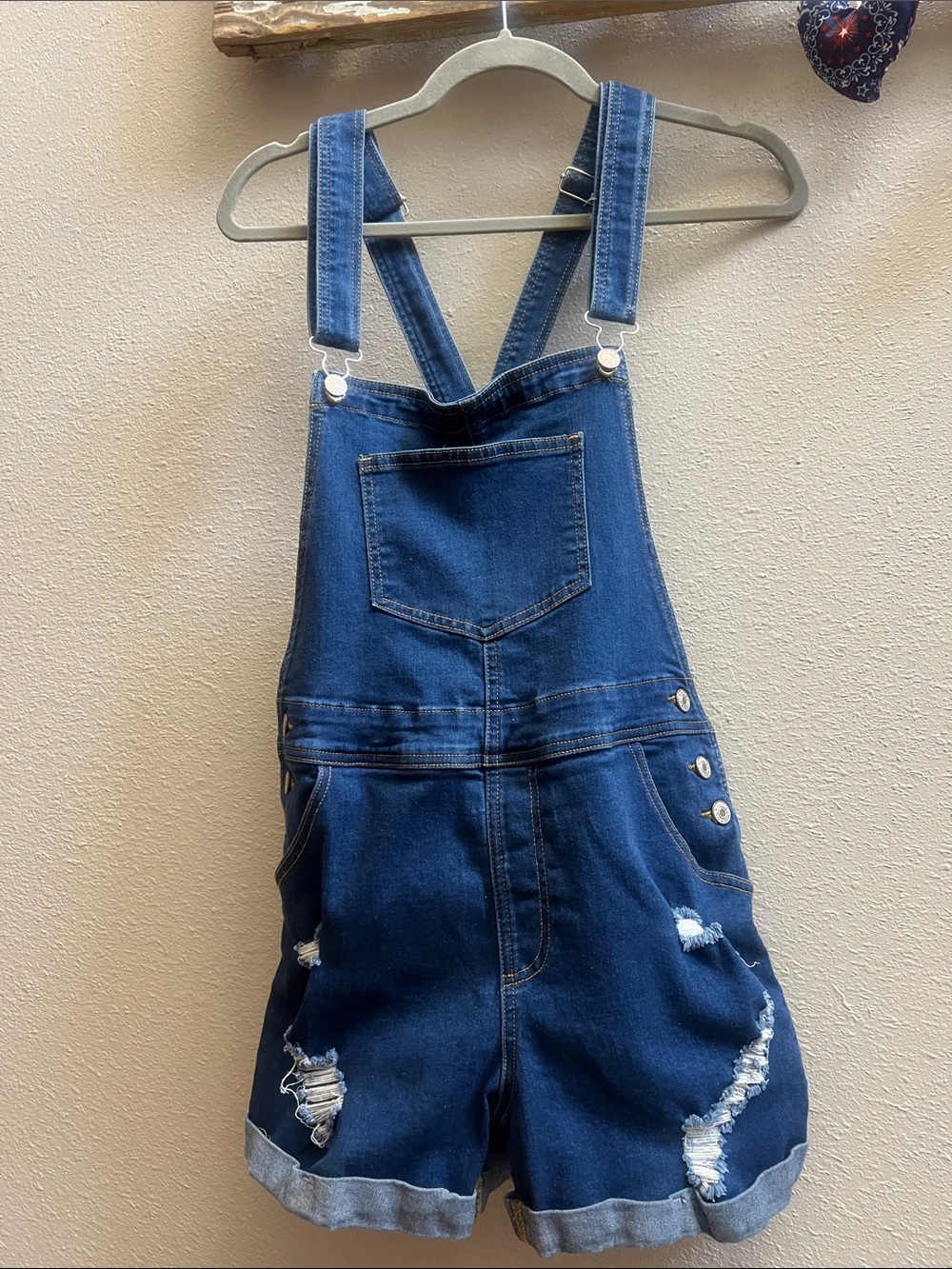 Dark Blue Denim Short Overalls